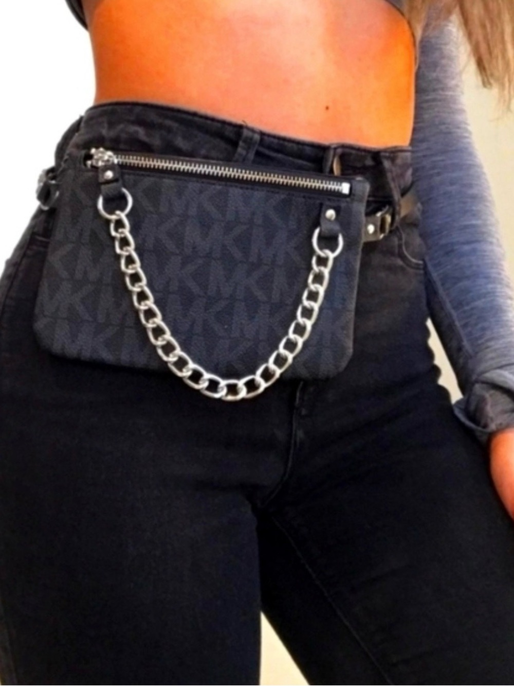 Michael Kors Black Logo Chain Belt Bag